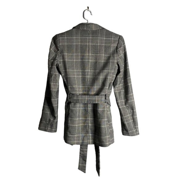 H&M Women's Black and White Plaid Belted Blazer Jacket - Picture 4 of 7